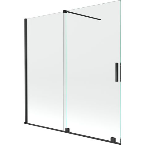 Mexen Velar écran de baignoire à 2 ailes coulissante 160 x 150 cm, transparent, Noir - 896-160-000-01-70