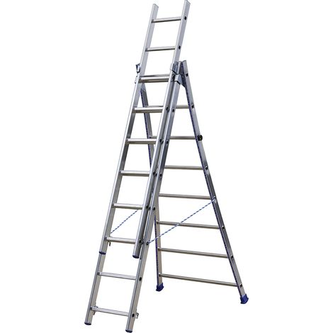 Centaure – Échelle transformable 3 plans 2m30/4m85 – 3x8 barreaux – Utilisation en appui, escabeau, escalier – Articulations en acier renforcé