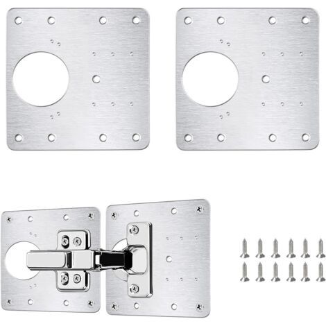 BUNTHAUS Plaque Reparation Charniere Porte, 2 Pièces Charnière Porte Placard, Réparation Charnière Meuble, Kit de Réparation Meuble en acier inoxydable avec 12 Vis (1/5)