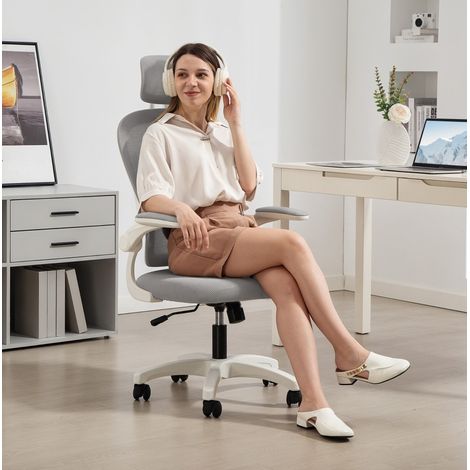Sedia ergonomica ufficio girevole in rete grigia OKMYHOME (1/5)