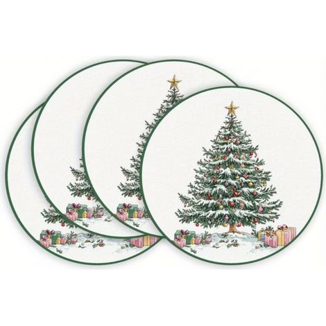 Sets de table de Noël ronds, sets de table décoratifs bonhomme de neige, sets de table imprimés en vinyle non imperméable - 37 x 37 cm (lot de 4) - 6