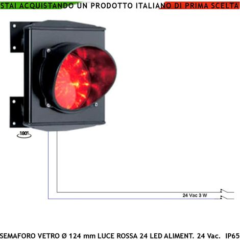 Passaggio Occupato Semaforo Luce Rossa Puntiforme 24 Led Rossi Comandato da Gestore Alimentazione 24 Vac 3 W Vetro Effetto Lente Ø 124 mm Cover Alluminio IP65 Staffe di Fissaggio ABS Orientabile 180° (1/4)