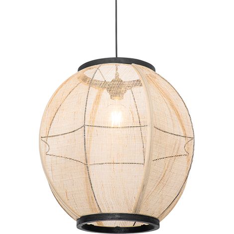 QAZQA Oriental Lámpara colgante oriental marrón 46 cm - Rob Textil /Acero /Madera Ovalada Adecuado para LED Max. 1 x 60 Watt