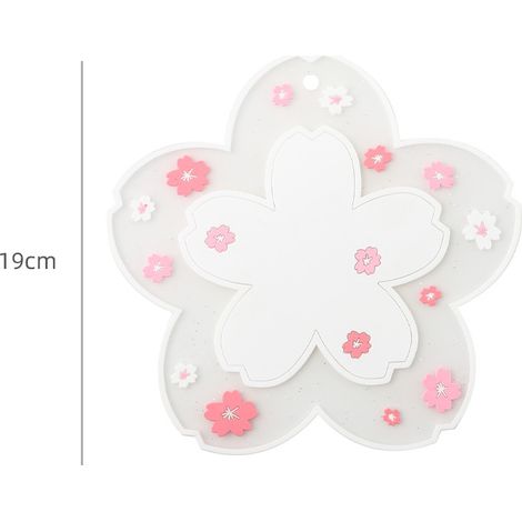 Cute Sakura Thermal Insulation Pad Japanese Flour Meal Silicone PVC Coaster Ins Anti -hot Pad(White) (1/2)