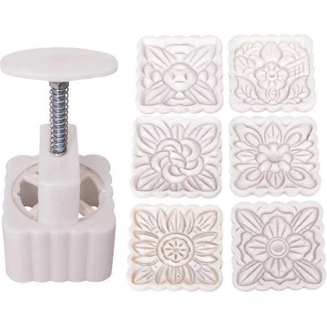 150g Mondkuchenform, 6 Stück, quadratische Blumenstempel, Handpresse, Mondkuchen-Gebäckform, DIY-Backform, Mittherbstfest (1/5)