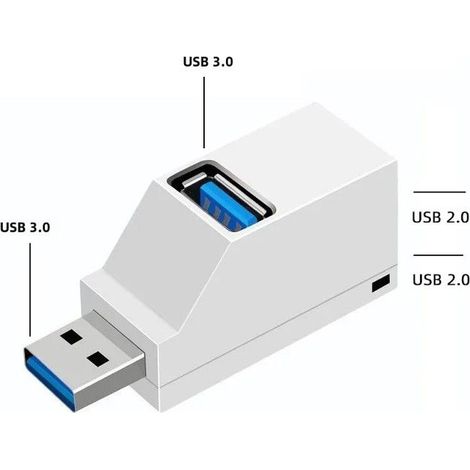 Hub USB 3.0 blanc à 3 ports haute vitesse (avec câble d'extension) : permet le transfert de données entre ordinateurs portables et s (1/5)