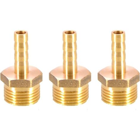 Lot de 3 raccords de tuyau cannelés en laiton coupleur connecteur 6 mm vers 3/8&34 filetage mâle BSP raccord de mamelon de tuyau adaptateur de tuyau (1/4)