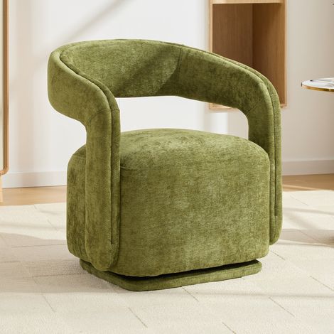 Fauteuil pivotant 70x65,5x74 cm en tissu chenille vert, 360° pour salon, facile à monter FloraGrace (1/5)
