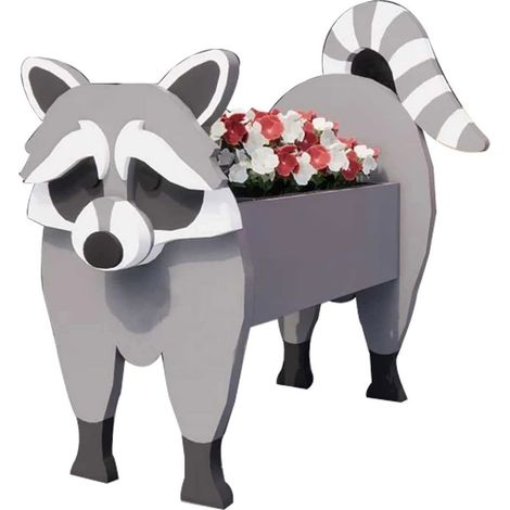 Blumentopf mit Tiermotiv, 34 x 24 cm, aus PVC, Waschbär-Design, originell und niedlich, ideal für Sukkulenten und kleine Blumen. (1/2)
