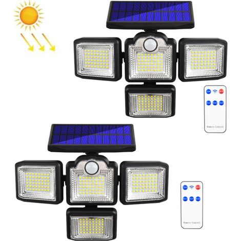Lumières de sécurité solaires 2 pièces : projecteur LED étanche avec détecteur de mouvement et télécommande (1/5)