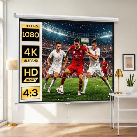 Écran de projection 84 pouces 4:3 4K avec montage mural ou blanc (1/5)