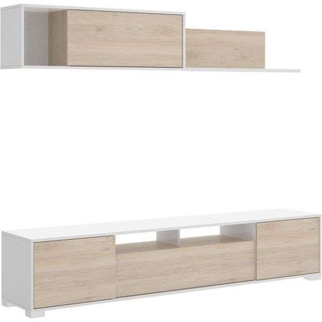 Conjunto mueble salon television Fuerte del Rey en blanco y natural 180 cm(alto)200 cm(ancho)41 cm(largo) (1/4)