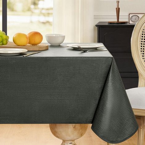Wachstischdecke Anthrazit 140x180 cm, abwaschbar, Leinenoptik, rechteckig