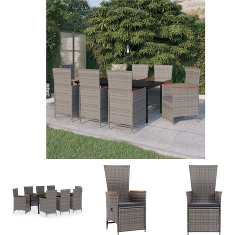 Gartenstühle - vidaXL 9-tlg. Garten-Essgruppe mit Auflagen Grau - Gartenstuhl (1/5)