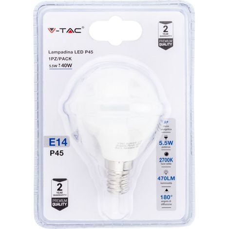 V-TAC LED-Glühbirne E14 5,5 W P45 Warmweiß (Blisterpackung mit 1 Stück)