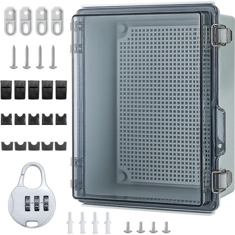 Boite Electrique Etanche Exterieur,Boitier Etanche IP65,Coffret Electrique Etanche Exterieur avec Accessoires De Montage Mural Et Serrure (29 19 14cm) (1/5)