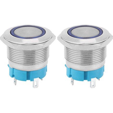2 interrupteurs à bouton-poussoir autobloquants à 4 broches avec anneau lumineux 22 mm IP65 pour modification de bateaux et de voitures (bleu 3-6 V CC) (1/5)