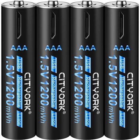 Batería recargable de litio, salida de 1,5 V, carga USB tipo C, 4 pilas AAA (1/2)