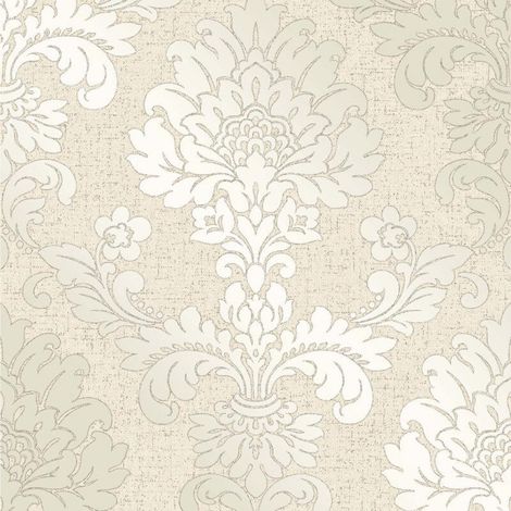 Cream Gold Glitter Damask Wallpaper Vinyl Textured Retro Fine Decor Quartz (1/4)