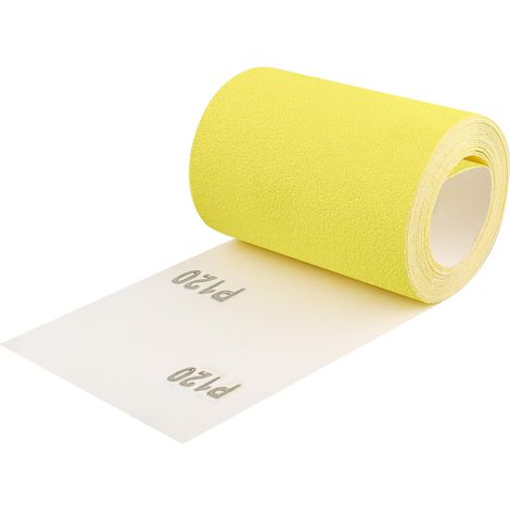 Rouleau de papier abrasif, 93 mm x 5 mètres grain 120 papier de verre quartz pour le bois, le métal, la peinture, le plâtre, le mastic, l'automobile, compatible avec les ponceuses manuelles (1/5)