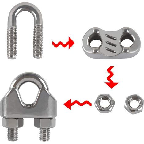 10pcs Serre câble,Acier inoxydable 304,M8,Boulon en U,Selle forgée,Pour voiles d'ombrage et lampes patio