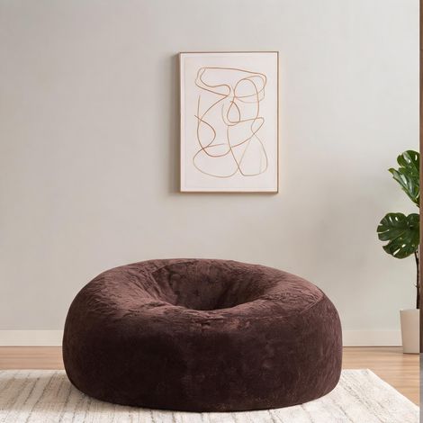 Fauteuil poire adulte en tissu marron avec billes écologiques (1/5)