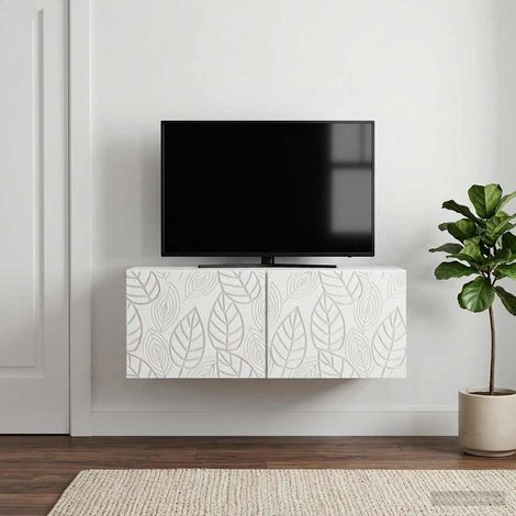 Meuble TV mural blanc à 2 portes en bois d’ingénierie 59,5 x 41 x 30 cm - PANGIVO (1/5)