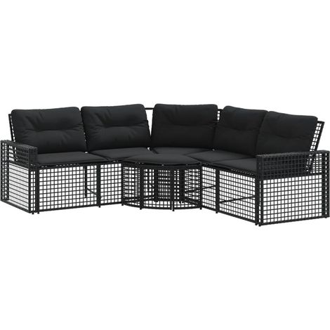 Maison Exclusive - Divano da Giardino a L con Cuscini e Pouf Nero in Polyrattan