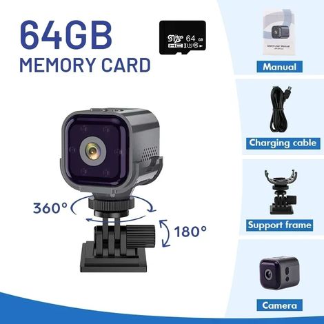 Mini caméra WiFi haute définition 1080p (64 Go), faible consommation, longue autonomie en veille, vision nocturne (1/5)