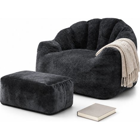 CHICFURN Sillón individual con otomana 99 x 86,3 x 64,7 cm tela negra para relax (1/5)