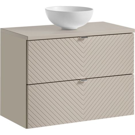 Badezimmer-Set AOKI: Unterschrank 80cm + Waschtischplatte + aufgesetztes rundes weißes Waschbecken