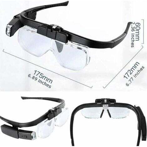 NALOOKAMIC  Lunette Loupe Eclairante LED 2 Lumières, Loupe Serre-Tête pour Lecture Précision Travail Horloger Malvoyant Main , USB Rechargeable Loupe Frontale Grossissante Interchangeable 1.5X, 2X, 2.