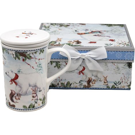 Tazza natalizia in porcellana con orso polare e infusore, 320 ml + confezione regalo. (1/5)