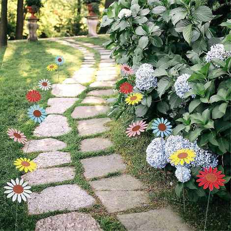 12,6 Zoll bunte Sonnenblumen 30 Stück Metall-Gartenstecker mit Gänseblümchenmotiv