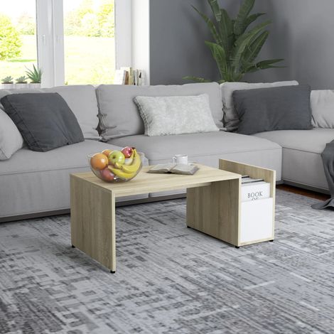 Couchtisch Weiß Sonoma-Eiche 90x45x35 cm Holzwerkstoff (1/5)