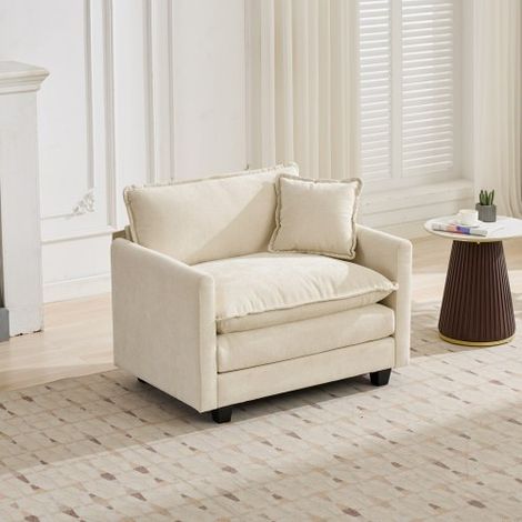 Canapé Cloud une place (accoudoirs non inclus), canapé d'angle moderne, idéal pour le salon, la chambre et l'appartement, coussin d'assise double couche confortable, tissu chenille respirant, beige, D (1/5)