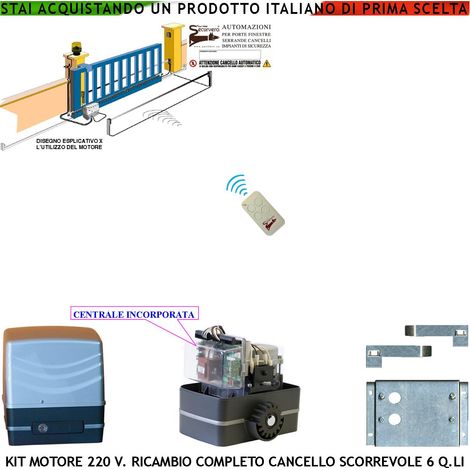 Motore 230 V Ricambio per Cancello Scorrevole Traina 6 Q.li Radiocomando Pignone Acciaio M4 Z12 Fine Corsa Elettromeccanico Guide D'invito 2 Chiavi Sblocco Emergenza Compatibile Con Qualsiasi Marca CE (1/4)