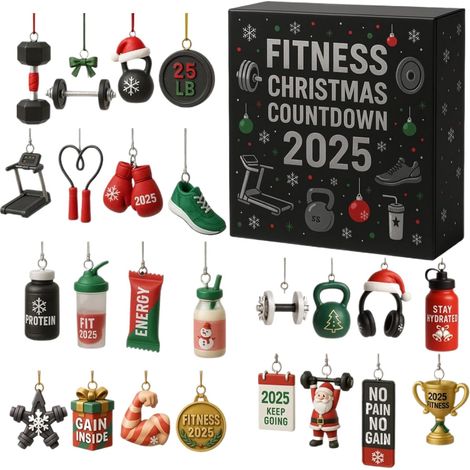 Countdown Calendar 2D Acrylic 24 Days Countdown Workout Gear Christmas Tree Decorations for Holiday, Party, Home, Gym, Car (1/5)