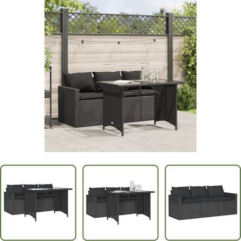 Canapé extérieur -  Ensemble à manger de jardin coussins 2pcs noir résine tressée (1/5)