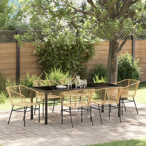 vidaXL Garden Dining Set 7 pcs Brown Poly Rattan (1/5)