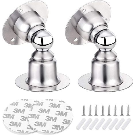 2PCS Magnetic Door Stop, Stainless Steel Door Stopper with 3M Double Sided Adhesive Tape or Screws - No Drilling/Drilling Dual Use