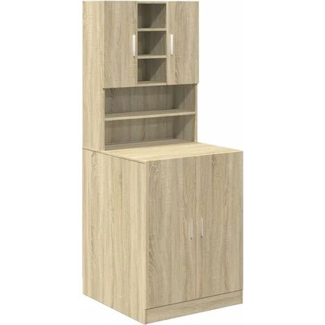 Meuble pour machine à laver, ensemble de 2 pièces, panneau composite en chêne Sonoma.