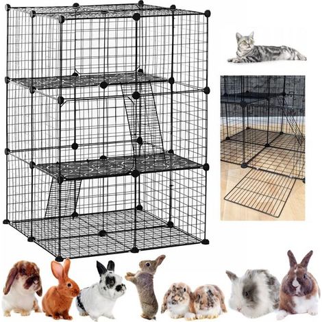 Metall-Etagenlaufstall für Katzen und Kaninchen, faltbar, mit Spielzeugtieren 2 (1/5)