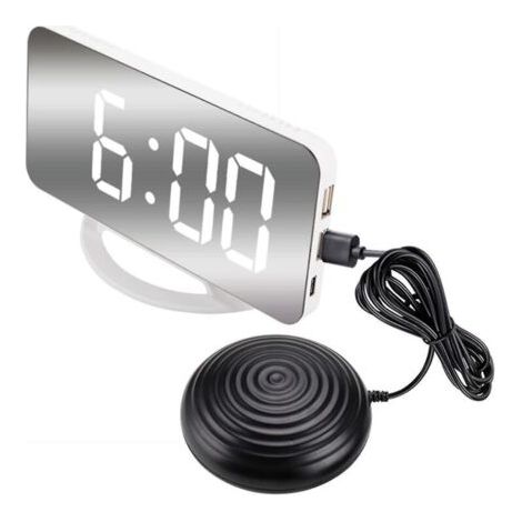 BUNTHAUS Réveil vibrant puissant pour adultes sourds et gros dormeurs, horloge numérique miroir avec vibreur de lit F (1/3)