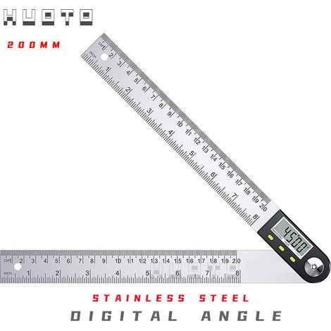 Rapporteur numérique 0-200 mm, rapporteur d'angle numérique 0-360°, rapporteur numérique 2 en 1 en acier inoxydable avec écran LCD, mesure d'angle pour le travail du bois, la construction et la répara (1/4)