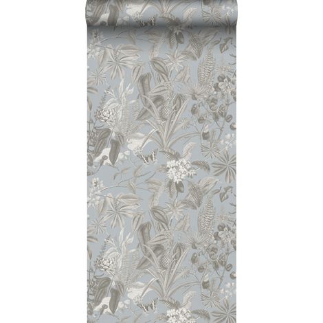 papier peint feuilles et fleurs tropicales bleu gris - Sanders & Sanders (1/5)
