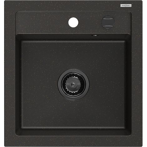 Mexen Vito évier en granit à 1 cuve 520 x 490 mm, Noir/Or métallique, siphon Noir - 6503521000-75-B (1/5)