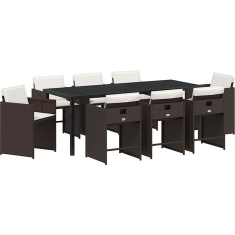 Maison Exclusive - Set da Pranzo per Giardino con cuscino 9 pcs Marrone polyrattan