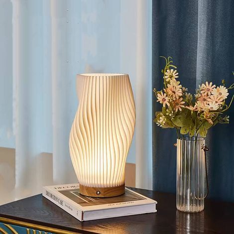 Lampe de chevet Touch Dimmable, 3 Couleur Modes, Lampe de Table Contrôle par Bouton, Lampe de Bureau avec Abat-jour en PLA pour Chambre Salon [Classe énergétique E]-H:28CM (1/5)