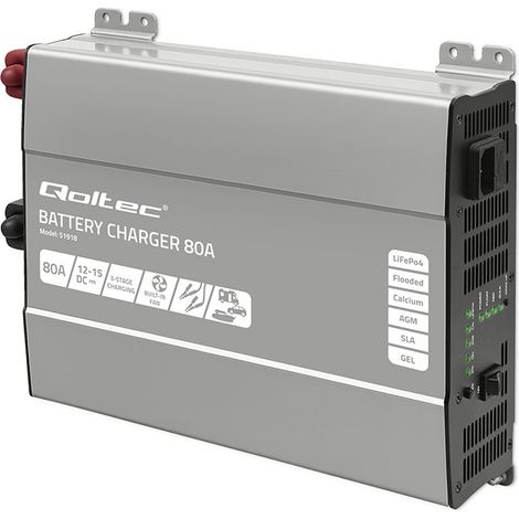 Qoltec Smart Professional Monolith Battery Charger for LiFePO4 AGM GEL SLA batteries  80A  12V  Fast charging (1/5)